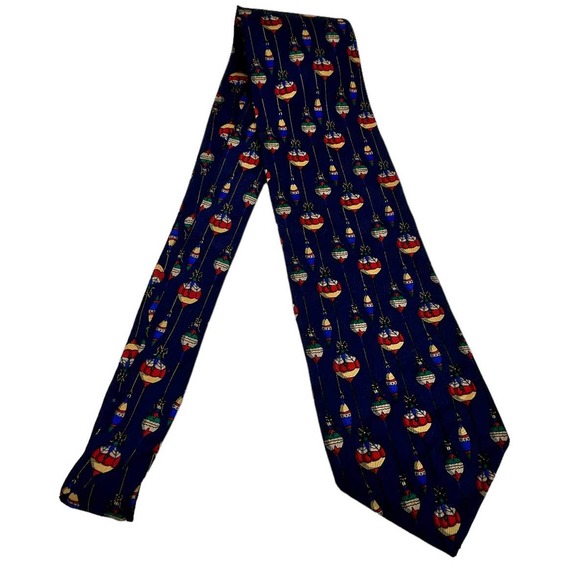 HOLIDAY CHRISTMAS ORNAMENT ALL OVER PRINT SILK MEN’S TIE - Picture 1 of 4
